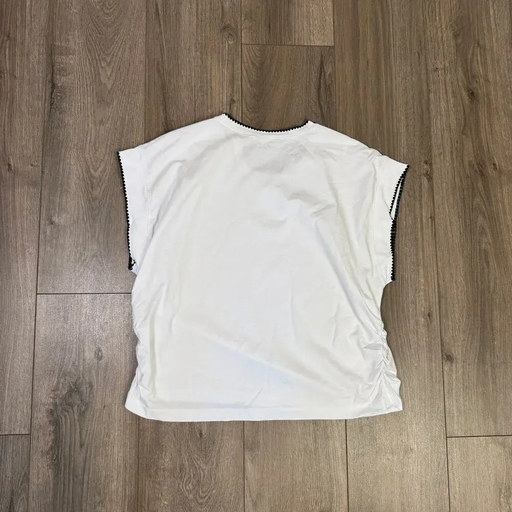 Madewell Side-Cinch Muscle Tee SZ 2XL White Crewneck Black Contrast Stitch Trim